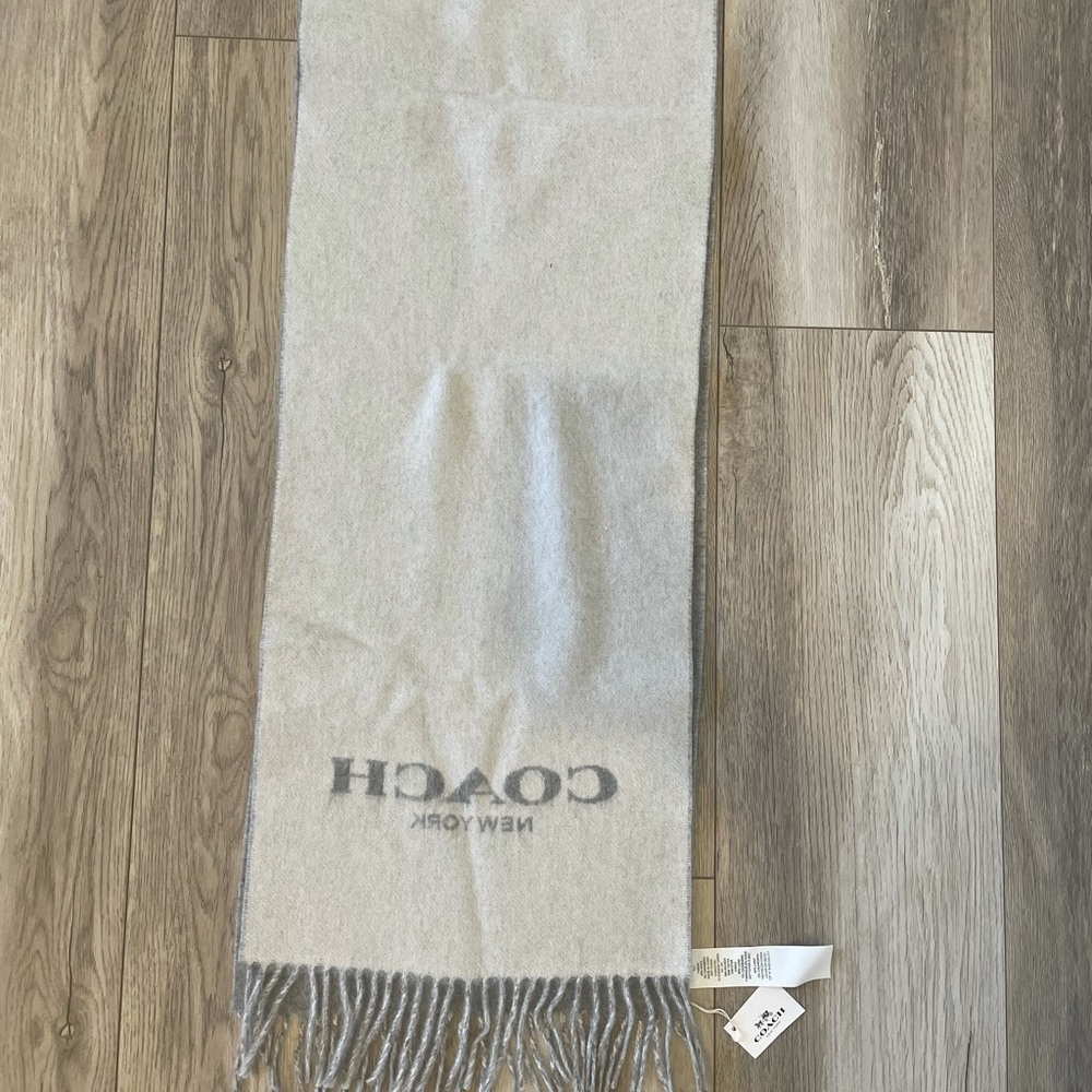 New Coach Double Face Wool Muffler Scarf Light Grey